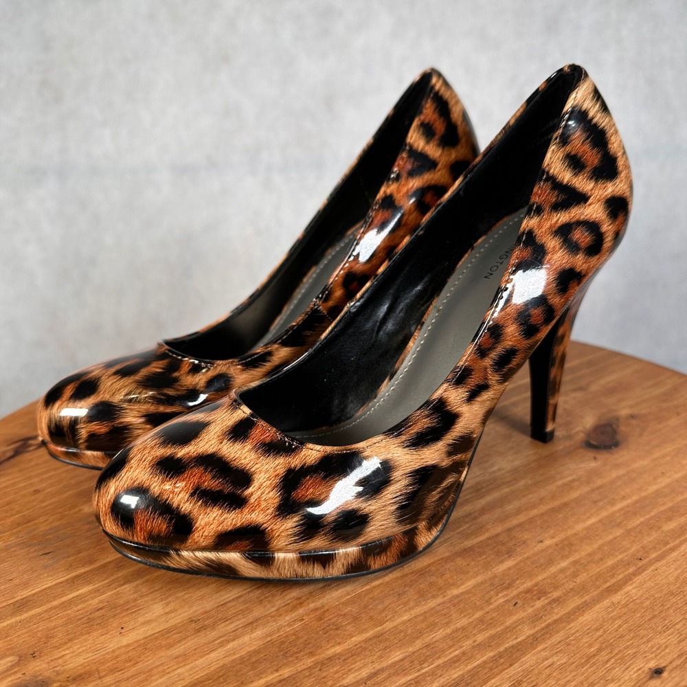 Worthington Platform Pumps Womens 8.5 Leopard Good Animal Print Patent Heel